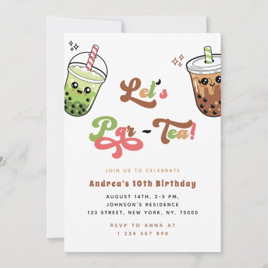 Bubble Tea Boba Let's Par-tea 10e verjaardag Kaart (Voorkant)