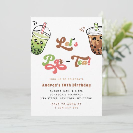 Bubble Tea Boba Let's Par-tea 10e verjaardag Kaart (Staand voorkant)