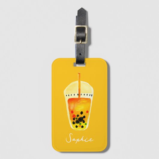 Bubble tea boba waterverf kunst bagagelabel (Voorkant (verticaal))