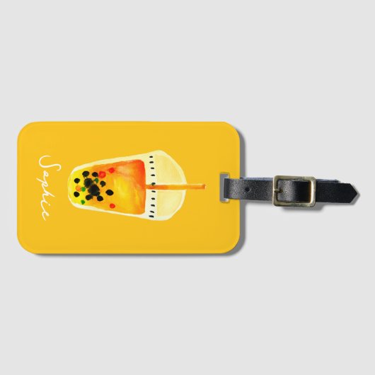 Bubble tea boba waterverf kunst bagagelabel (Voorkant (horizontaal))