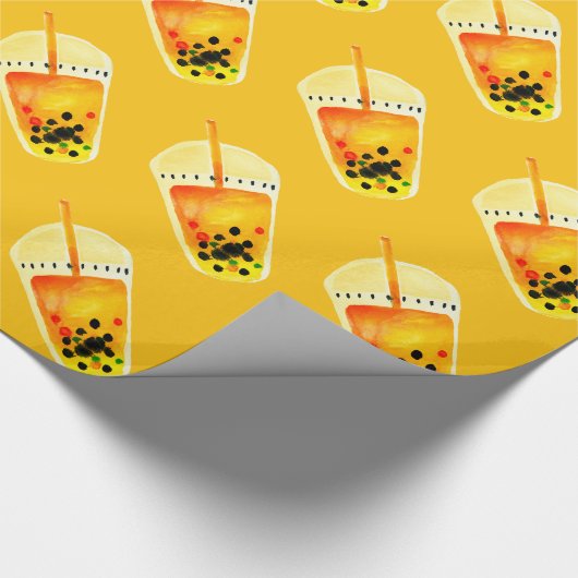 Bubble tea boba waterverf kunst cadeaupapier (Hoek)