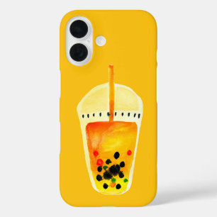 Bubble tea boba waterverf kunst iPhone 16 hoesje