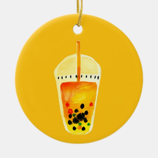 Bubble tea boba waterverf kunst keramisch ornament (Voorkant)