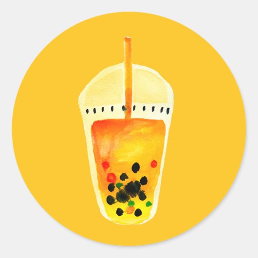 Bubble tea boba waterverf kunst ronde sticker (Voorkant)