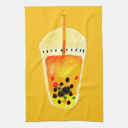 Bubble tea boba waterverf kunst theedoek (Verticaal)