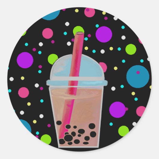 Bubble Tea - Bubble Background Ronde Sticker (Voorkant)