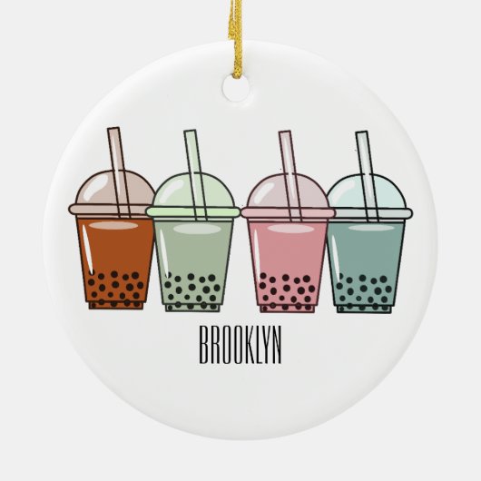 Bubble tea cartoonillustratie keramisch ornament (Achterkant)