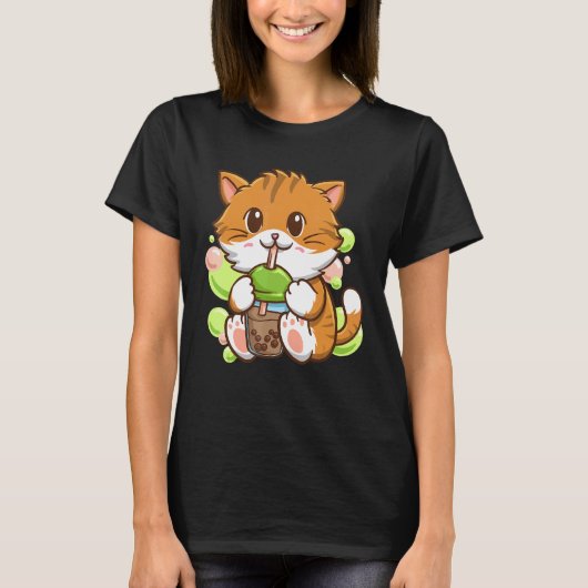 Bubble Tea Cat Boba Tea Drinker Tapioca T-shirt (Voorkant)