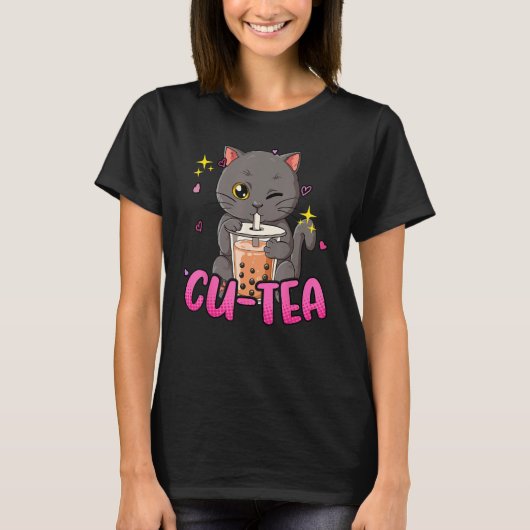 Bubble Tea Cat Cu Tea Boba T-shirt (Voorkant)