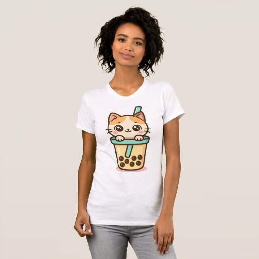 Bubble Tea Cat T-shirt (Voorkant volledig)