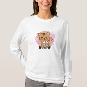 Bubble Tea Cat with Chocolate Sweet Animals Cats T-shirt
