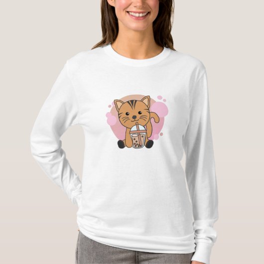 Bubble Tea Cat with Chocolate Sweet Animals Cats T-shirt (Voorkant)