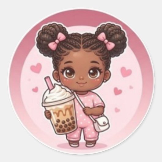 Bubble Tea Chibi Klassieke Ronde Sticker (Voorkant)