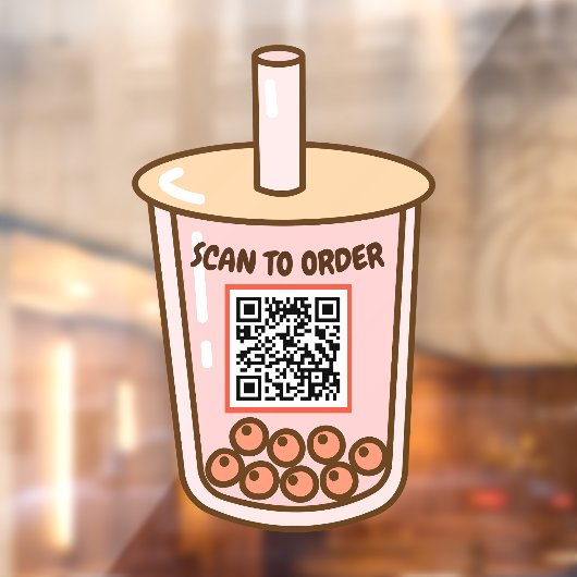 Bubble Tea Contactloze Scan QR Code Menu Raamsticker (Vel 2)