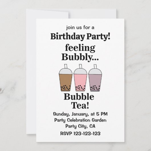 Bubble Tea Drink Funny Birthday Party Kaart (Voorkant)