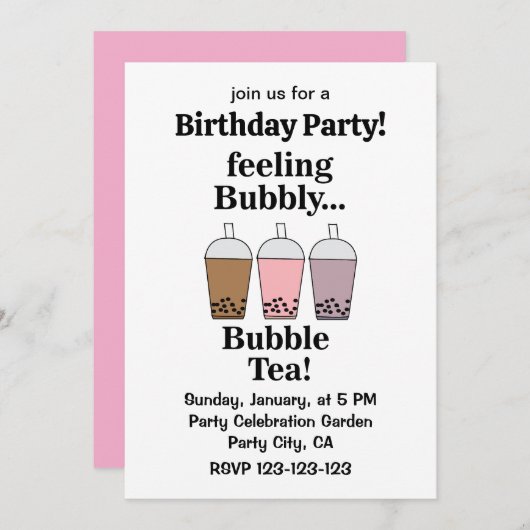 Bubble Tea Drink Funny Birthday Party Kaart (Voorkant / Achterkant)