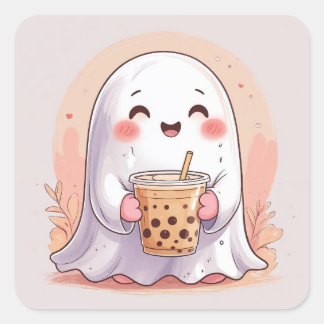 Bubble Tea Ghost Vierkante Sticker