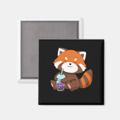 Bubble Tea Gift Girl Red Panda Boba Tea Bubble Tea Magneet (Voorkant / Achterkant)