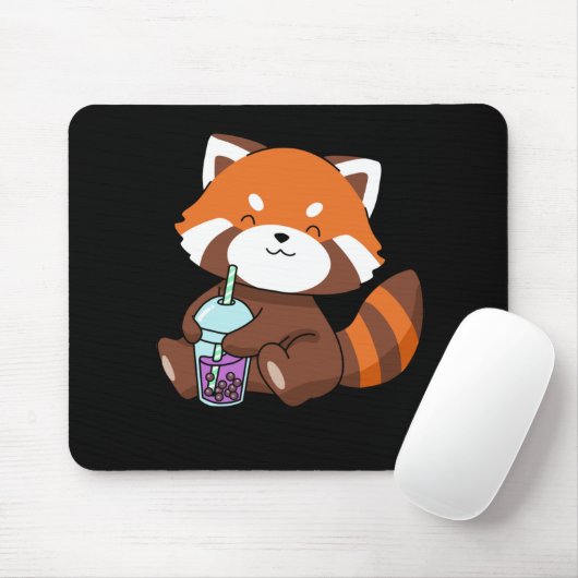 Bubble Tea Gift Girl Red Panda Boba Tea Bubble Tea Muismat (Met muis)