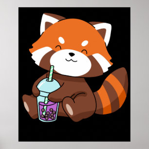Bubble Tea Gift Girl Red Panda Boba Tea Bubble Tea Poster