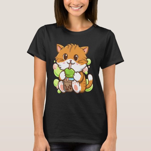 Bubble Tea Kat Boba Theedrinker Tapiocaballetjes k T-shirt (Voorkant)