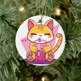 Bubble Tea Kitty Keramisch Ornament