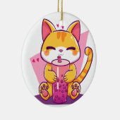 Bubble Tea Kitty Keramisch Ornament (Rechts)