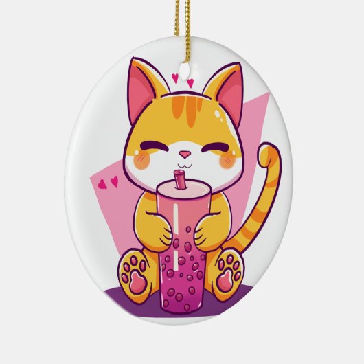 Bubble Tea Kitty Keramisch Ornament (Rechts)