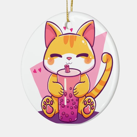 Bubble Tea Kitty Keramisch Ornament (Links)