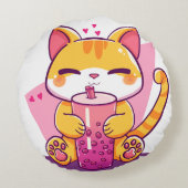 Bubble Tea Kitty Rond Kussen (Achterkant)