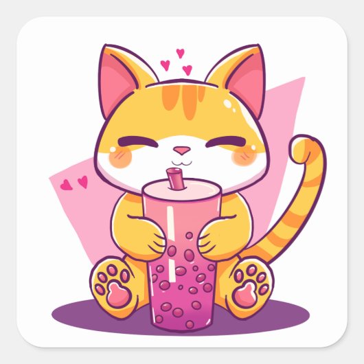 Bubble Tea Kitty Vierkante Sticker (Voorkant)