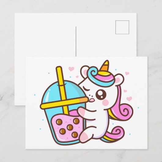 Bubble Tea Loving Unicorn Briefkaart (Voorkant / Achterkant)