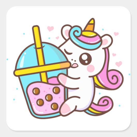 Bubble Tea Loving Unicorn Sticker (Voorkant)