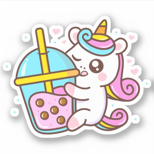 Bubble Tea Loving Unicorn Sticker (Voorkant)