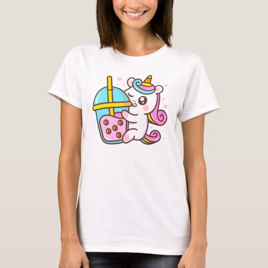 Bubble Tea Loving Unicorn T-shirt (Voorkant)