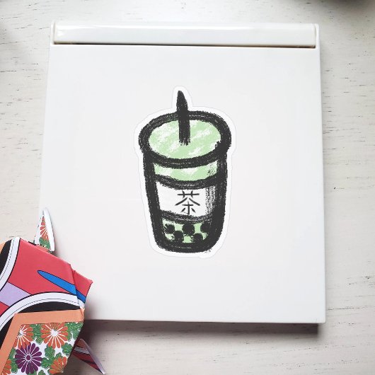 Bubble Tea met Kanji Green Sticker