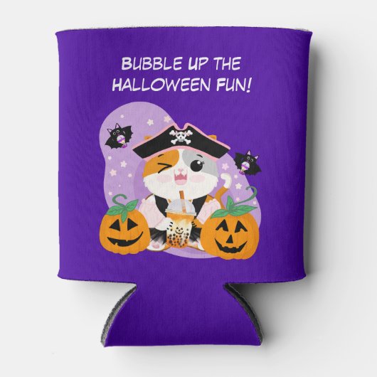 Bubble Tea met Piraat Kawaii Cat Halloween Fun Blikjeskoeler (Voorkant)
