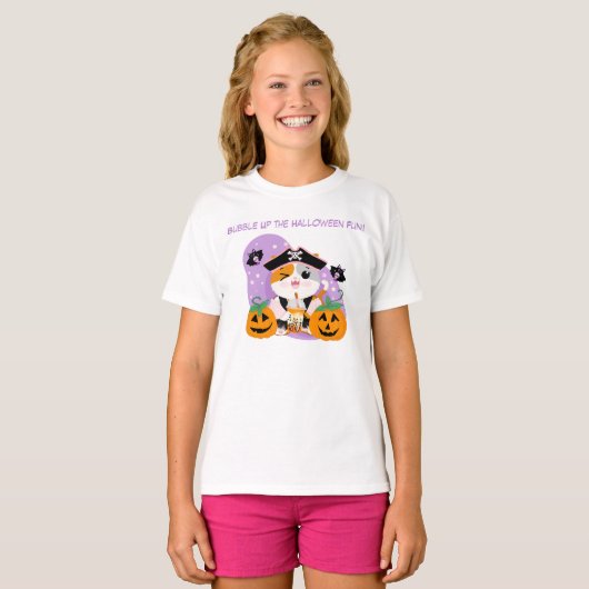 Bubble Tea met Piraat Kawaii Cat Halloween Fun T-shirt (Voorkant volledig)