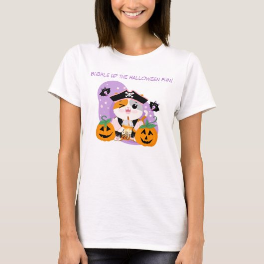 Bubble Tea met Piraat Kawaii Cat Halloween Fun T-shirt (Voorkant)