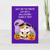 Bubble Tea met Piraten Kawaii Kat Halloween Plezie Kaart (Voorkant)