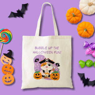 Bubble Tea met Piraten Kawaii Kat Halloween Plezie Tote Bag
