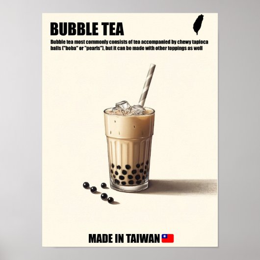 Bubble Tea Muurkunst, Boba Drank Trendy Keuken Poster (Voorkant)