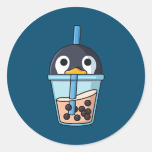 Bubble tea Penguin boba parels zoete pinguïns Ronde Sticker