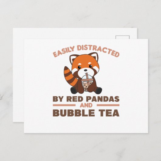 Bubble Tea Red Panda Chocolate Cute Animals Boba Briefkaart (Voorkant / Achterkant)