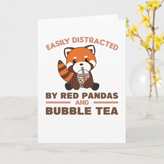 Bubble Tea Red Panda Chocolate Cute Animals Boba Kaart (Gele Bloem)