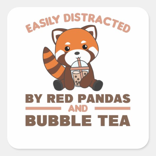 Bubble Tea Red Panda Chocolate Cute Animals Boba Vierkante Sticker (Voorkant)
