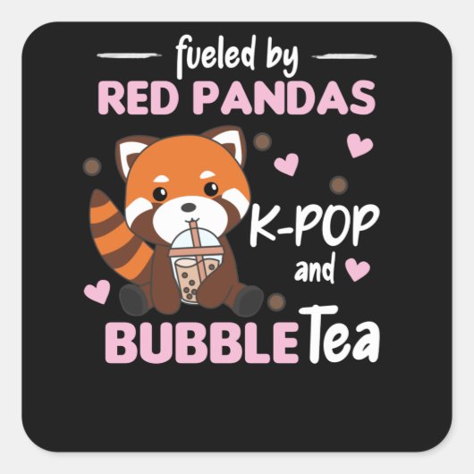 Bubble Tea Red Panda Chocolate Cute Animals Boba Vierkante Sticker (Voorkant)