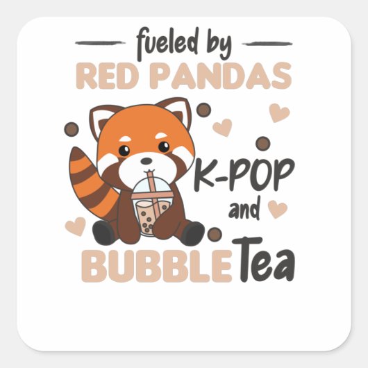 Bubble Tea Red Panda Chocolate Cute Animals Boba Vierkante Sticker (Voorkant)