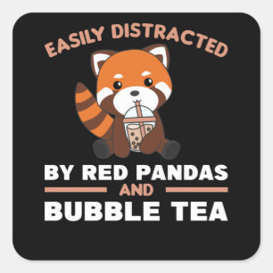 Bubble Tea Red Panda Chocolate Cute Animals Boba Vierkante Sticker