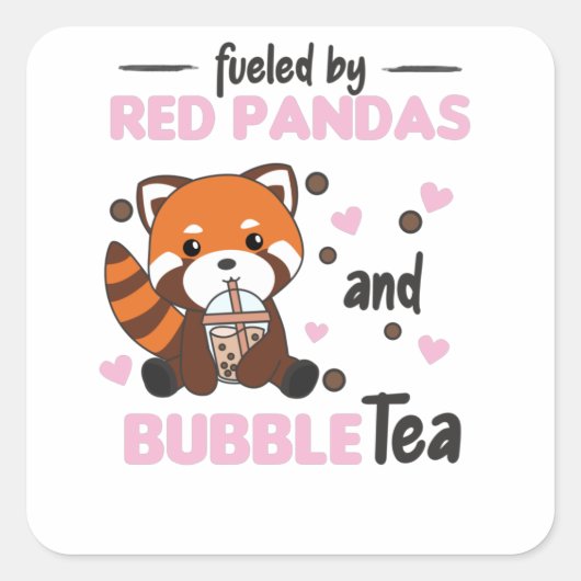 Bubble Tea Red Panda Chocolate Cute Animals Boba Vierkante Sticker (Voorkant)